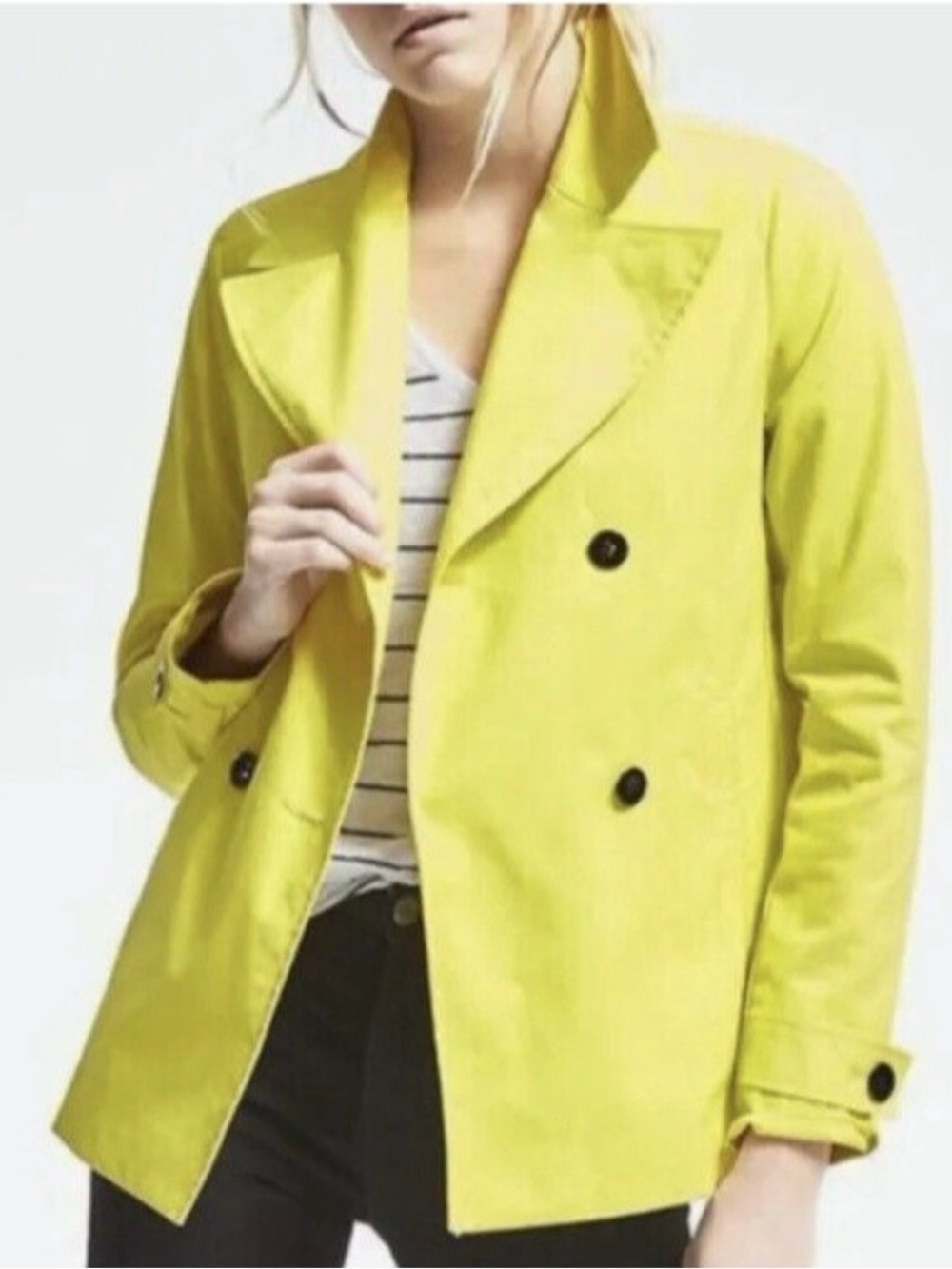 Banana Republic Jacket Coat Double-Breasted Mac Neon Yellow Womens Size Small